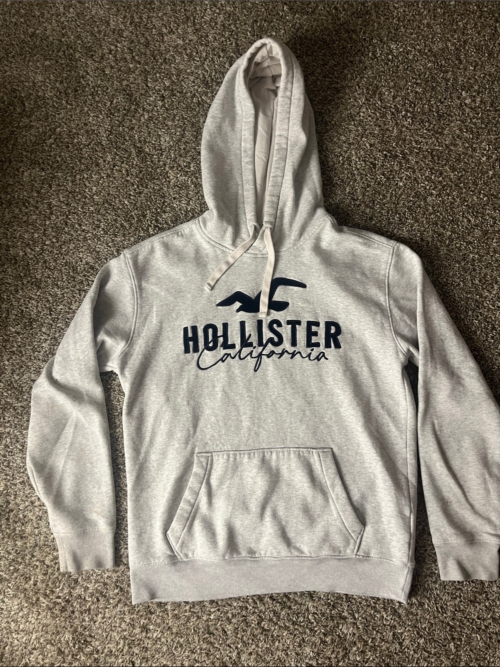 Hollister Light Gray Hoodie with Navy Logo